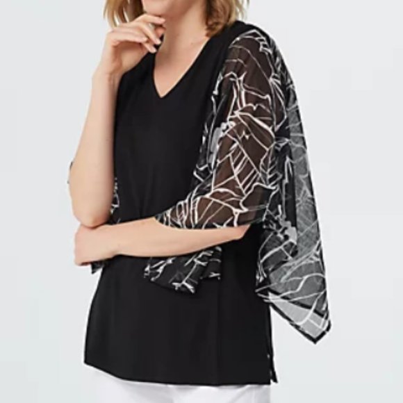 Belle by Kim Gravel Top w/ Tropical Print Woven Sleeves  12160 - Picture 1 of 2